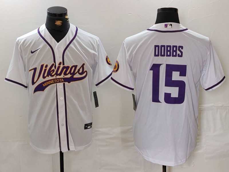 Mens Minnesota Vikings #15 Joshua Dobbs White Cool Base Stitched Baseball Jersey